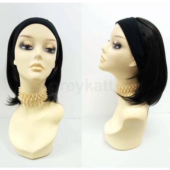 Black heat resistant headband wig main image 4